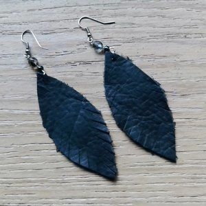 Handmade forest green leather leaf earrings